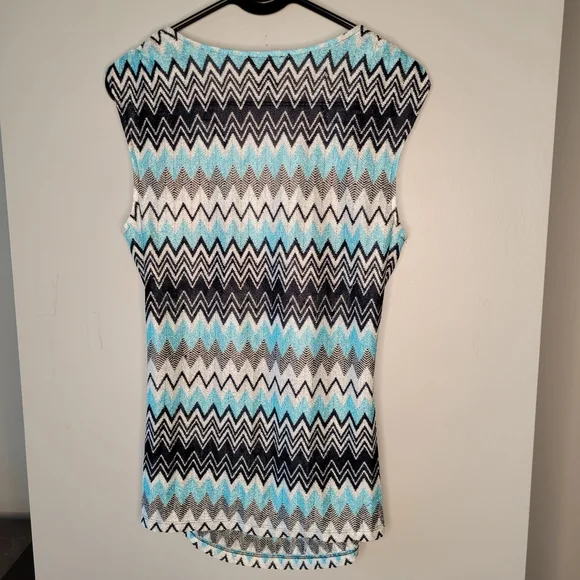 Ann Taylor Open Front Cardigan Blue Chevron Knit Sweater Women’s M Boho - Picture 2 of 5